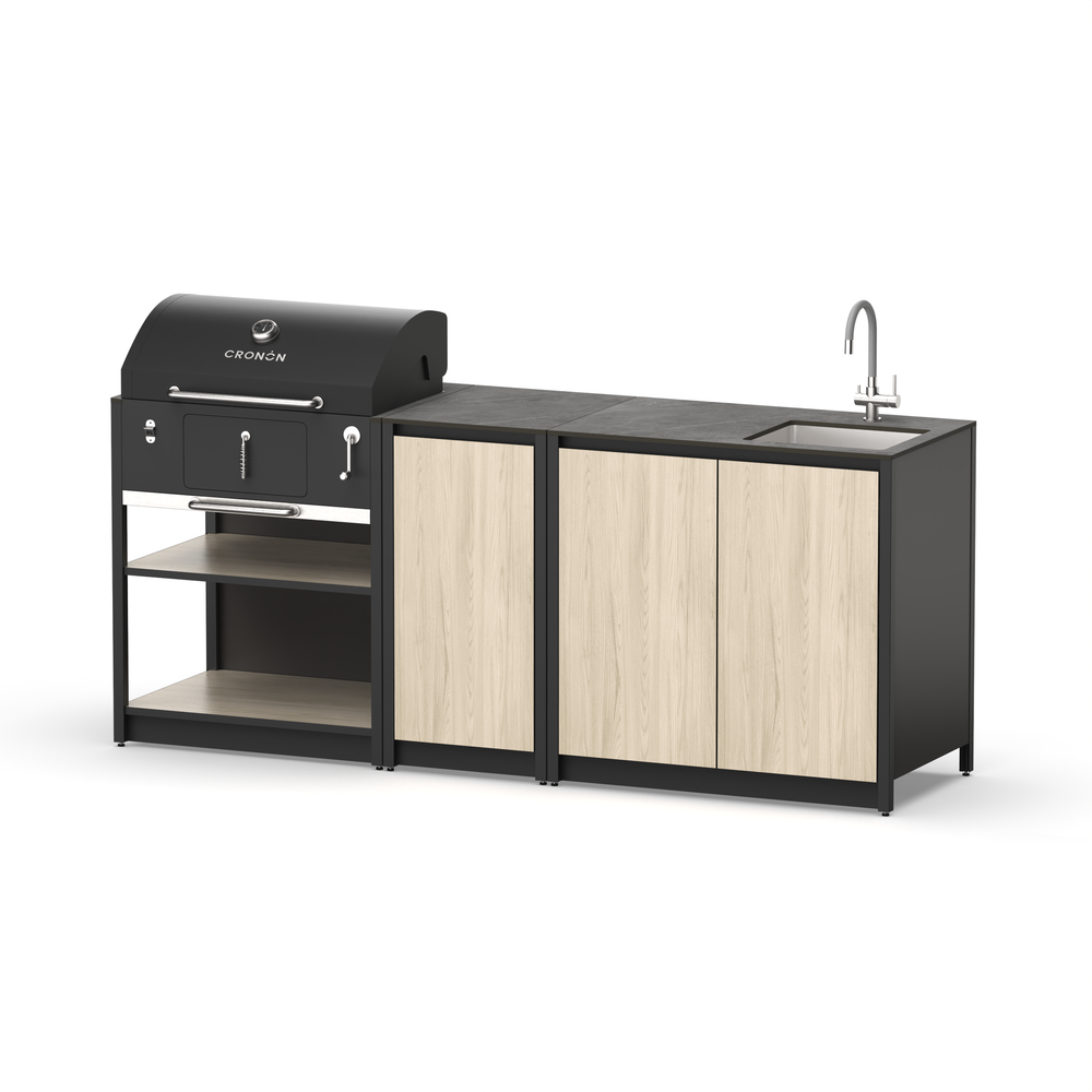 Мангальный комплекс Lounge M-102SB, 2.1 м, дуб сонома/черный мрамор