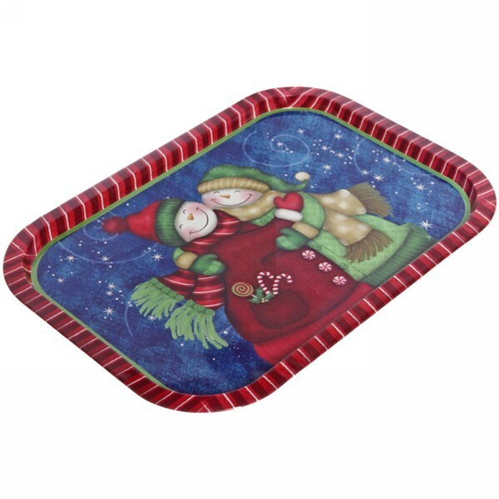 Поднос жестяной 40*28см «Снеговики»