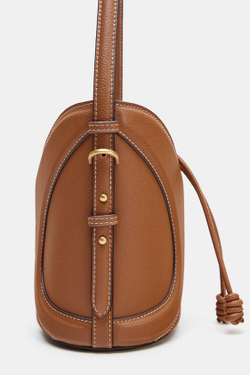 ZARA МИНИ-СУМКА-МЕШОК С ДЕКОРАТИВНОЙ СТРОЧКОЙ, ТЕМНЫЙ РЫЖЕВАТО-КОРИЧНЕВЫЙ