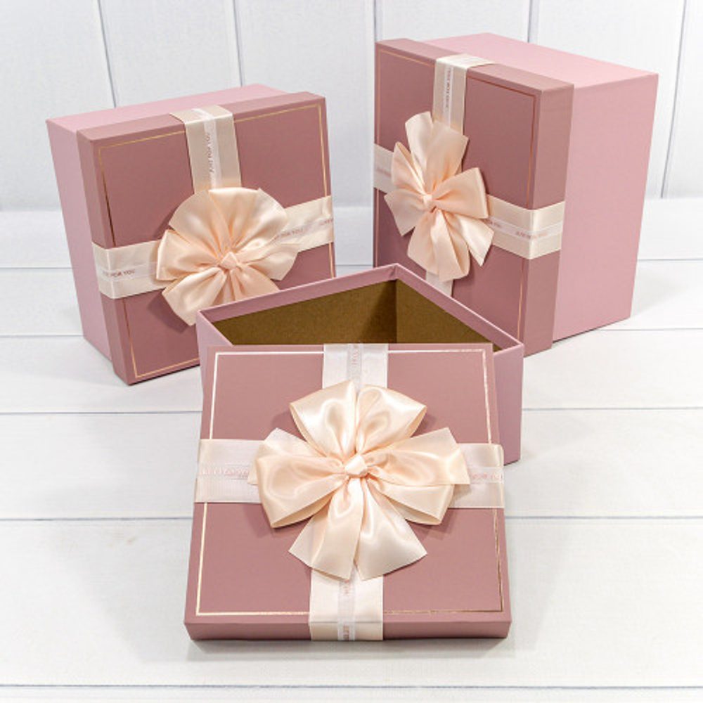 Коробка 21х21х12.3 см Набор 3 шт "Just For You" с бантом (Розовый)