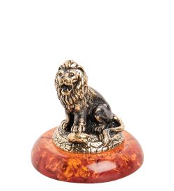 Народные промыслы AM- 991 Фигурка «Знак зодиака - Лев» (латунь, янтарь)