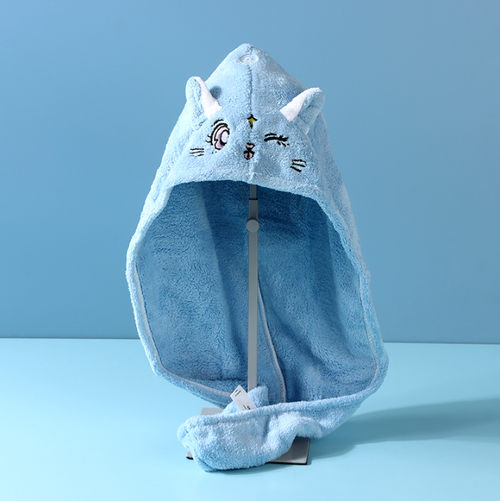 Шапочка-полотенце для сушки волос "Big Eye Kitten", голубая