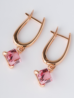 Серьги-подвески Миражи с розовым кубиком Swarovski