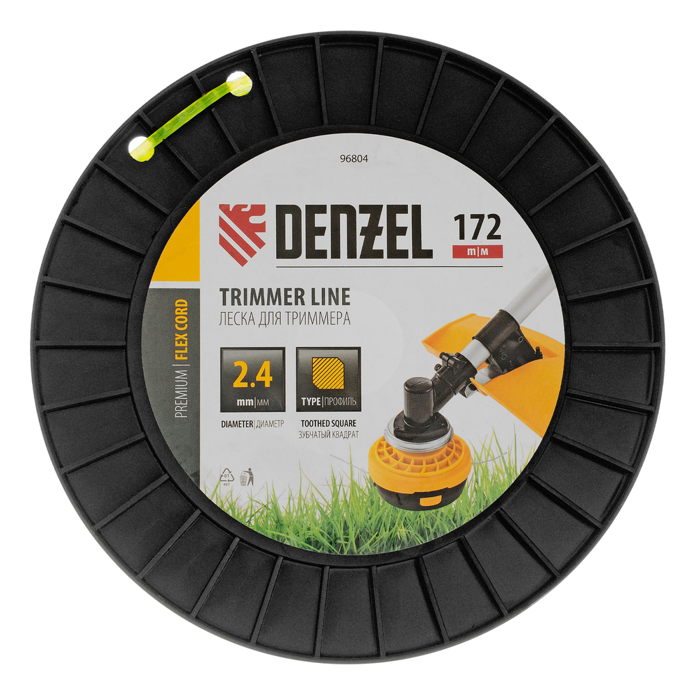 Леска для триммера зубчатый квадрат, 2,4мм х 172м, на DIN катушке FLEX CORD Denzel