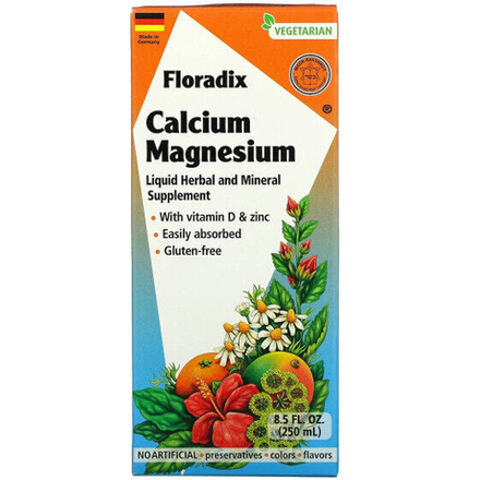 Кальций Gaia Herbs, Floradix, кальций и магний с витамином D и цинком, 250 мл (8,5 жидк. Унции)
