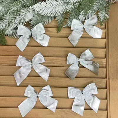 Бант на ёлку «Серебряный шик» 9*7см (набор 6шт)