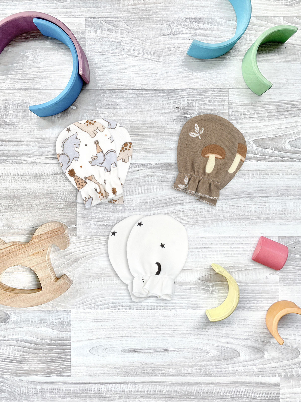 Рукавички-антицарапки Mjölk Карнавал/Ночное небо/Грибочки сет из 3х пар