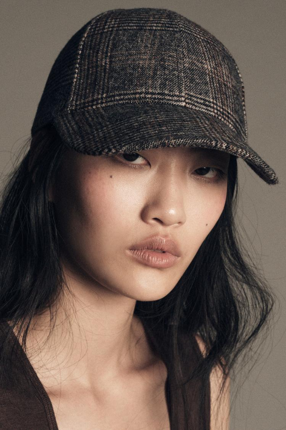 ZARA КЕПКА В КЛЕТКУ С ШЕРСТЬЮ, СЕРЫЙ