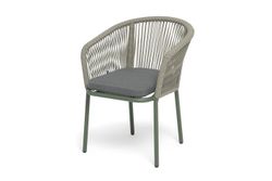 "Марсель" стул плетеный из роупа, каркас алюминий RAL6003 муар, роуп зеленый (4174) круглый tex, ткань темно-серая 027