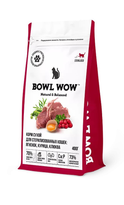 BOWL WOW Fresh Meat корм для стерилизованных кошек с цыплёнком и клюквой, 400 г