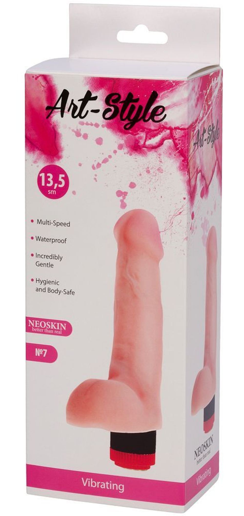 Art-Style №7 – реалистичный вибратор с мошонкой из неоскина, телесный, 19,5 см