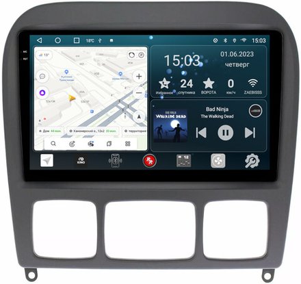 Магнитола для Mercedes-Benz S (W220) 1998-2005 (орех/черный) - RedPower 350 Android 10, QLED+2K, ТОП процессор, 6Гб+128Гб, CarPlay, SIM-слот