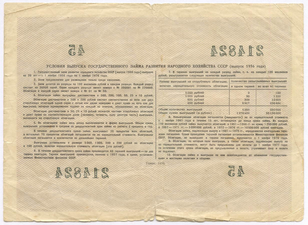 Облигации 100 рублей 1956 год. 6 штук