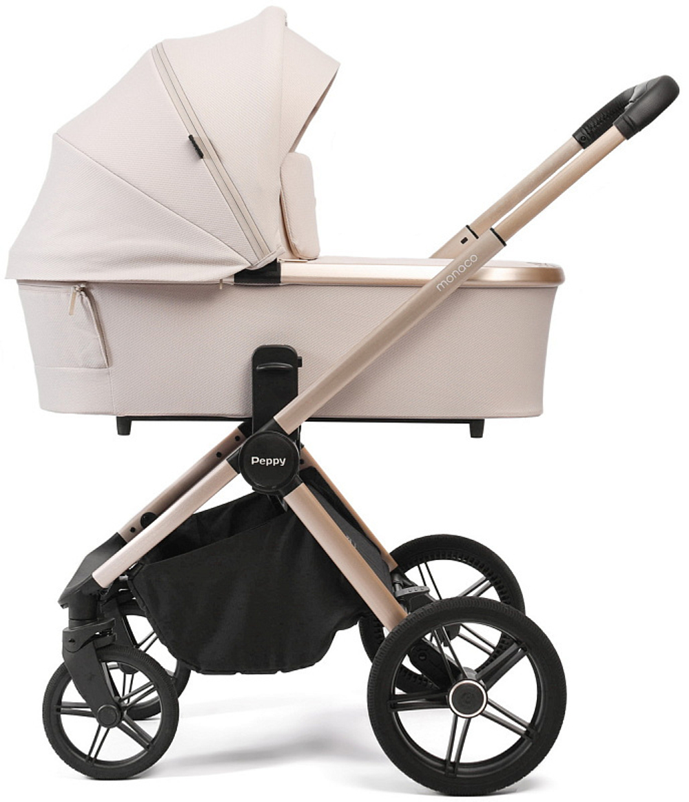 Детская коляска Peppy Monaco 3 в 1 с автокреслом Verona Beige Beige (бежевый), рама беж, шлифованный алюминий