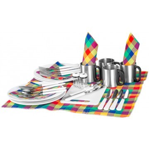 Набор для пикника Helios на 4 персоны синий/серый HS-605(4)BG