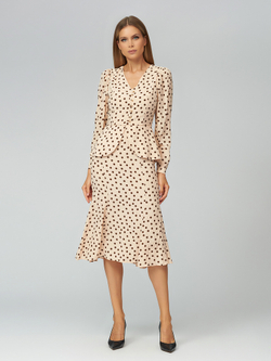 Платье миди с баской в горох