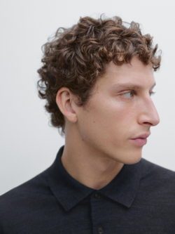 Massimo Dutti Шерстяной свитер с воротником поло, морской темно-синий