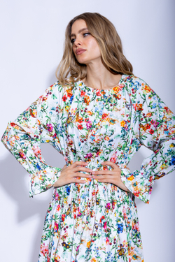 Женское платье миди с длинным рукавом в цветочный принт