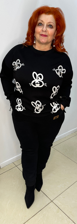 Черный лонг слив со стразовым принтом