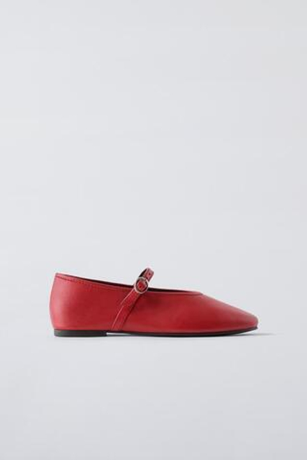 ZARA КОЖАНЫЕ БАЛЕТКИ, КРАСНЫЙ