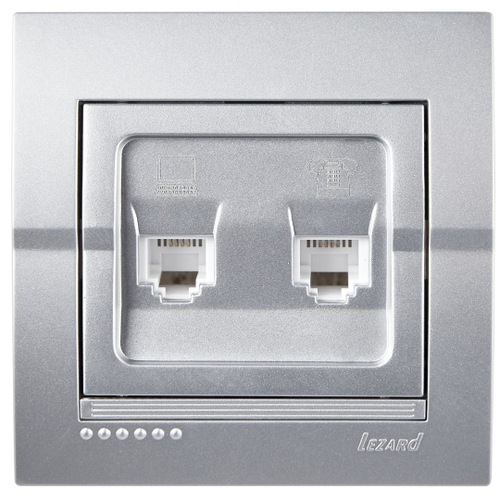 DERIY 702 2828 143 Розетка копьютер. +телеф., серебристый металлик керамика