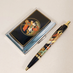 Набор "Георгий Победоносец" №6  визитница, ручка с ручной росписью Палех