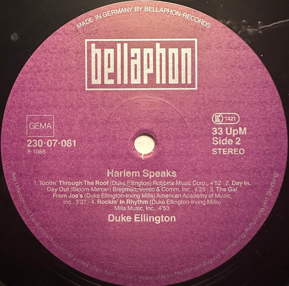 Duke Ellington - Harlem Speaks (Германия 1988г.)