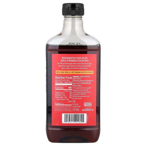 Wholesome Sweeteners, Органический необработанный нектар из голубой агавы, 525 г (18,5 унции)