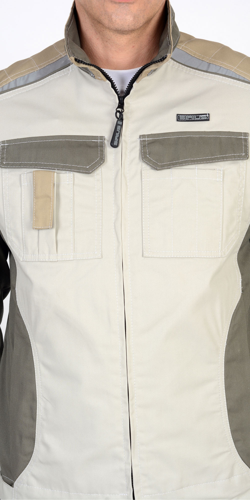 Костюм СИРИУС-КАСПИЙ куртка, п/к, молочный с оливой, песочным и СОП