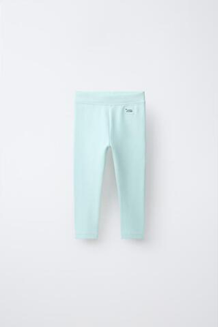 ZARA ЛЕГИНСЫ В РУБЧИК С НАШИВКОЙ, ЦВЕТ МОРСКОЙ ВОЛНЫ