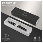 Ручка перьевая PARKER "IM Core Black Lacquer CT", корпус черный глянцевый лак, хромированные детали, синяя, 1931644