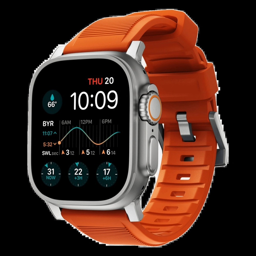 Ремешок Nomad Rugged Band для Apple Watch 42/44/45/49мм, Silver/Ultra Orange (NM01287285)