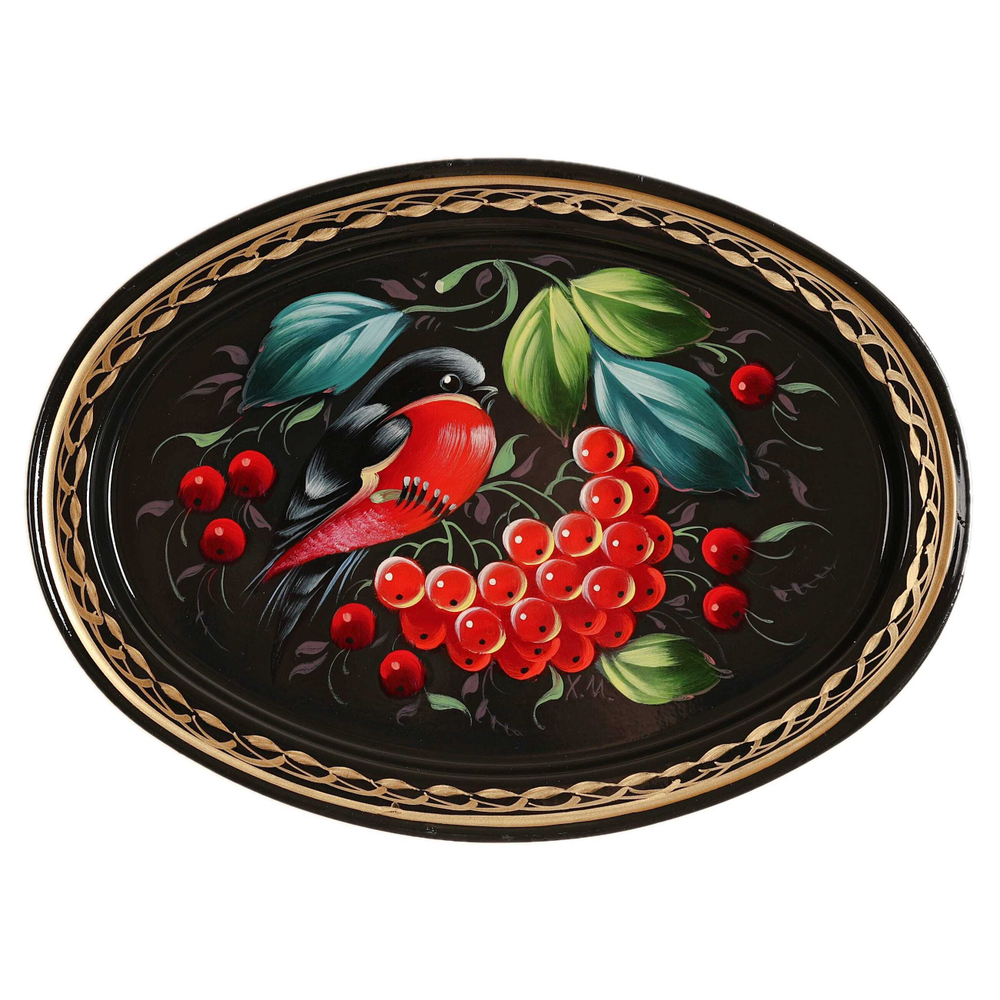 Жостовский поднос декоративный, размер 17х12 см (A2), металлический