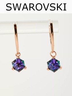 Серьги-подвески Миражи с фиолетовыми кубиками Swarovski