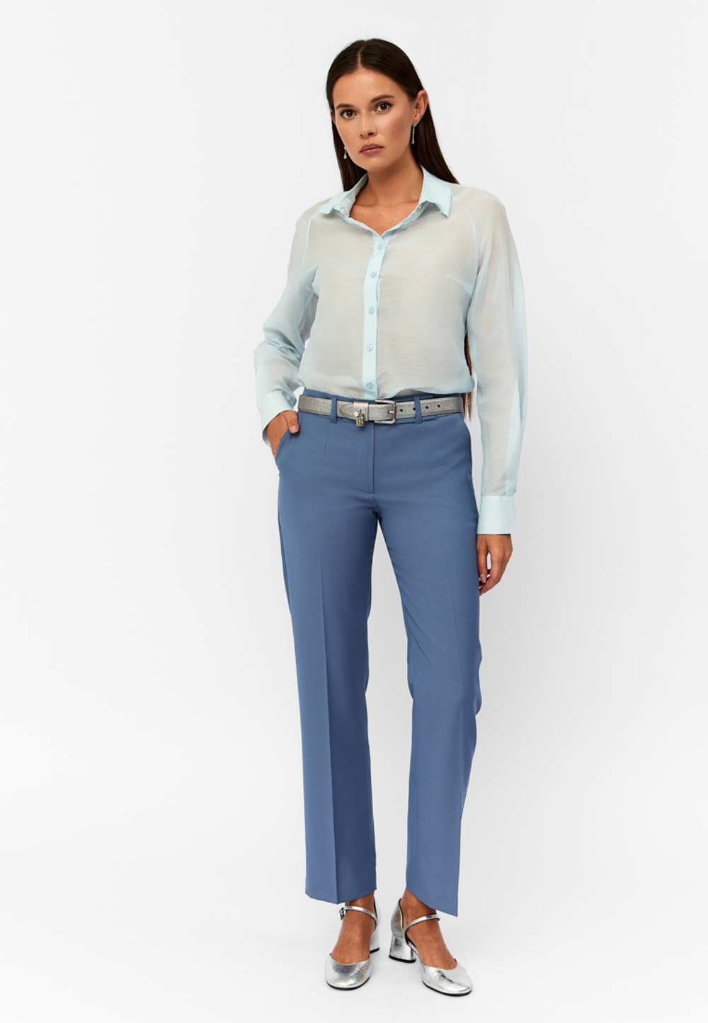 Блуза Ornella из итальянского батиста с шелком голубая