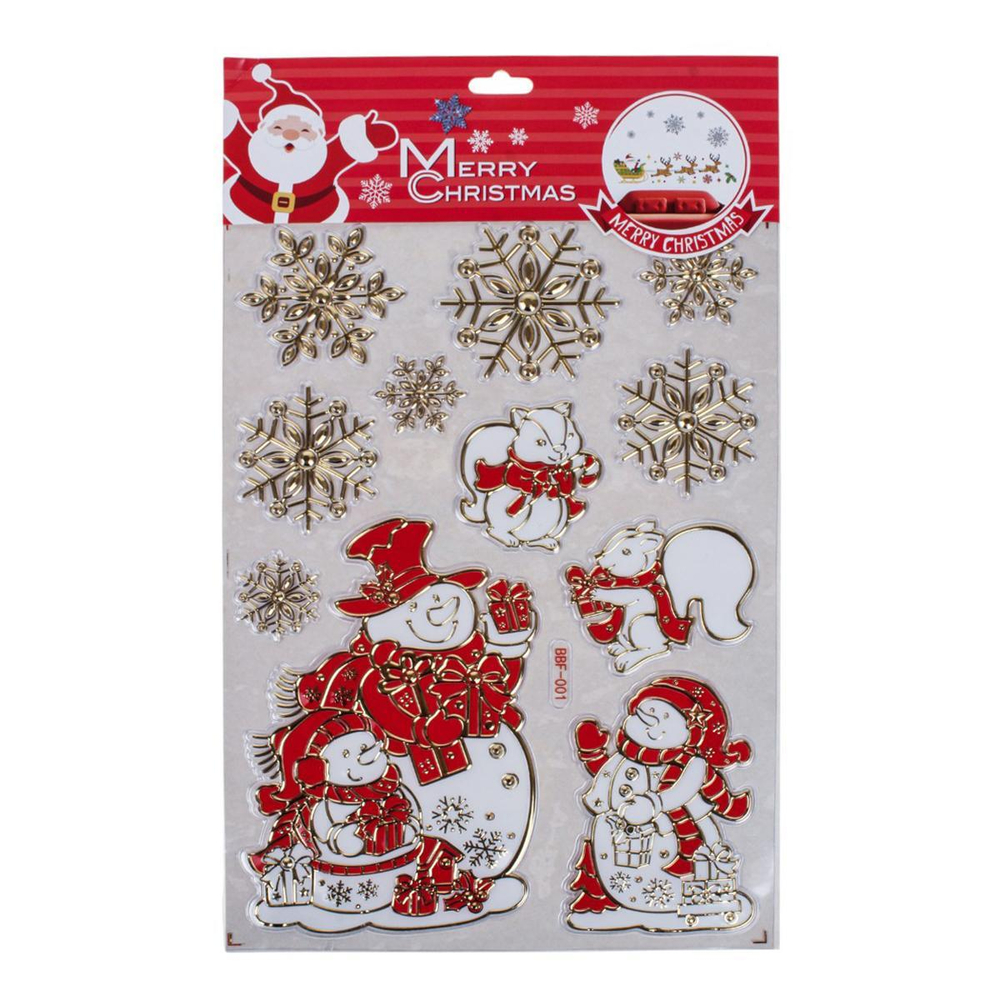 Наклейка новогодняя 22*37 см, 4 вида микс , пакет