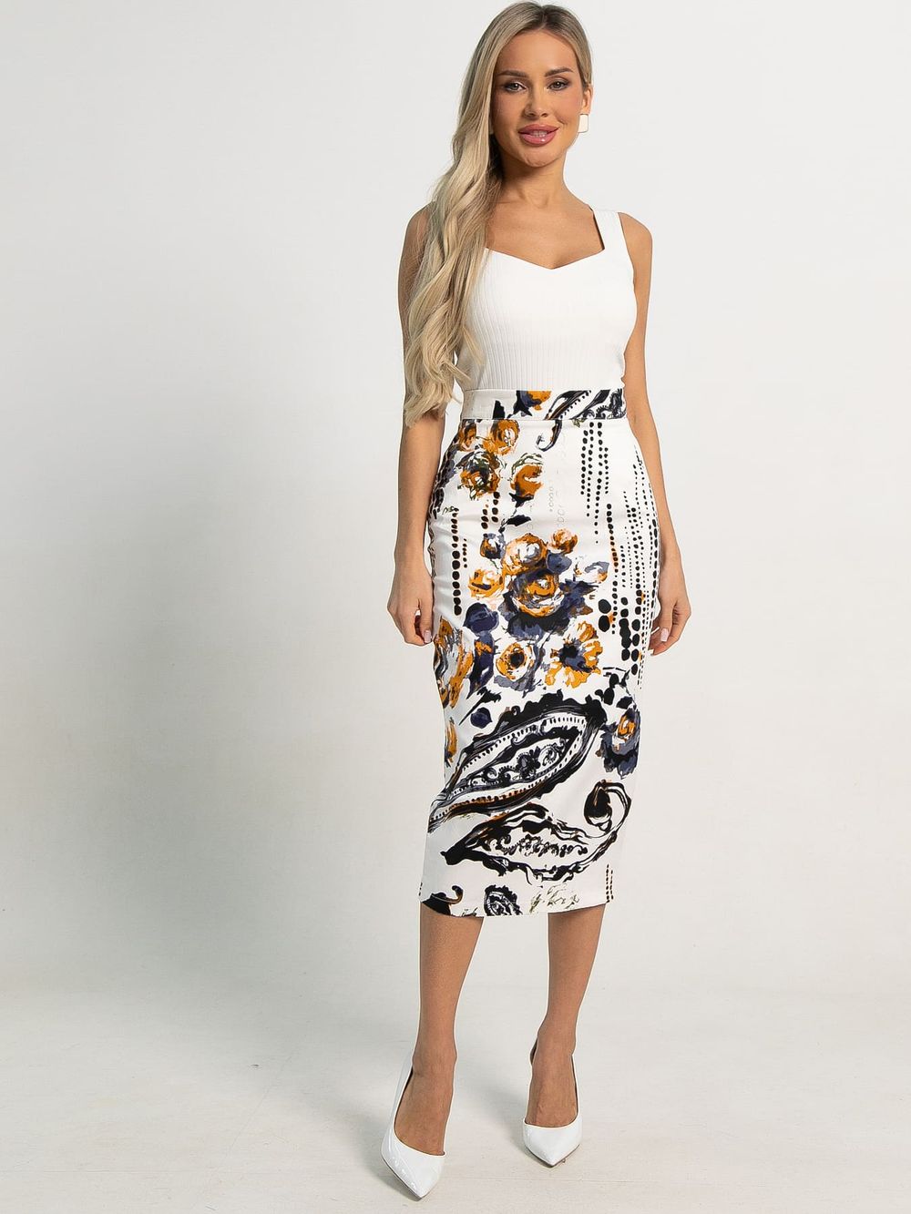 Юбка Ялта (белая/цветы) Ю15588-10М LT Collection