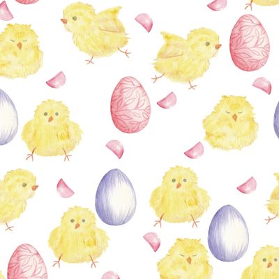 Пасха. Цыплята и крашеные яйца