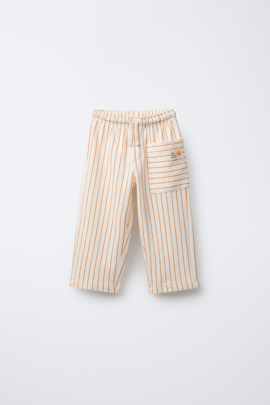 ZARA БРЮКИ ИЗ РЕЛЬЕФНОЙ ТКАНИ В ПОЛОСКУ, ОХРА