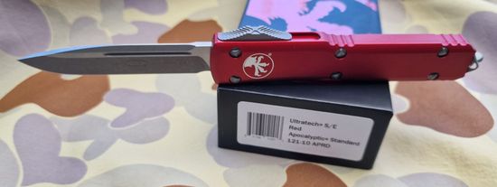 Microtech Ultratech S/E - нож автомат., алюм. рук-ть красная, клинок M390, "апокалиптик"
