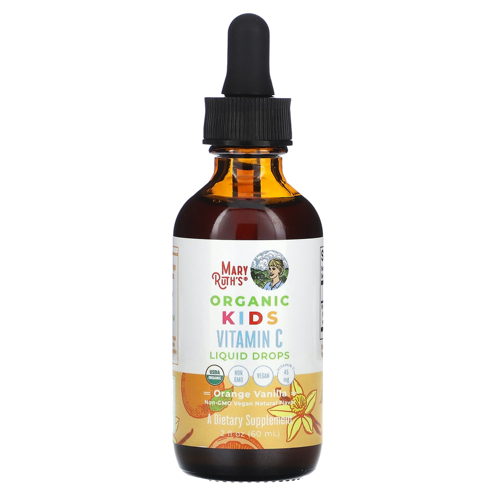 MaryRuth's, Organic Kids Vitamin C, жидкие капли, для детей от 4 до 13 лет, с апельсином и ванилью, 45 мг, 60 мл (2 жидк. Унции)
