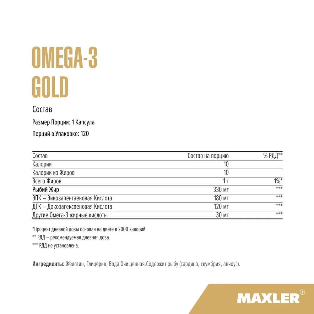 Антиоксидант Maxler Omega-3 Gold 120 капсул