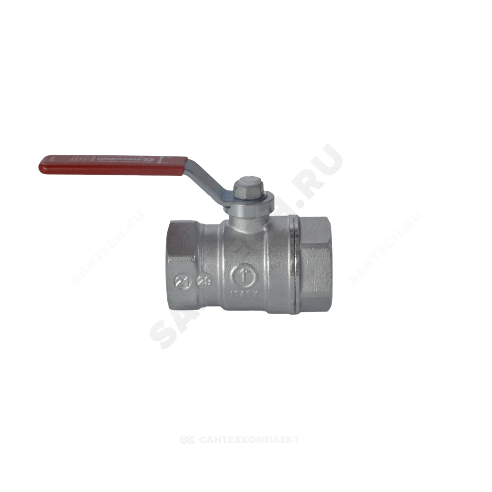 Кран шаровой латунь хром R250D Ду 40 Ру42 ВР рычаг красный Giacomini R250X007