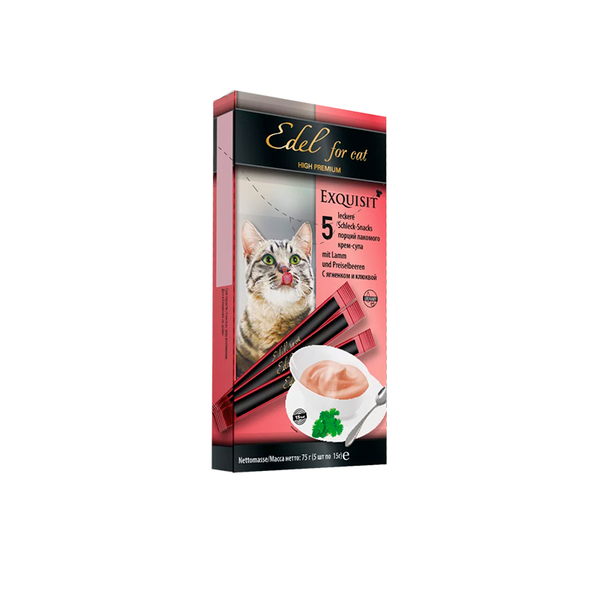 Лакомство Edel for cat крем-суп с ягненком и клюквой, для кошек, 75 г (5 шт в упаковке)