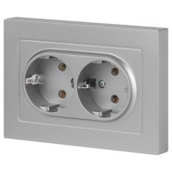 Розетка Intro Accent 6-205-03 2X2P+E Schuko, 16А-250В, IP20, СУ, AL/CU, алюминий