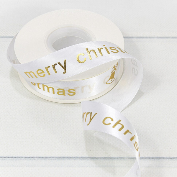 
          Лента 2.5 см х 23 м "Merry Christmas" Атласная (Белый)