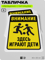 Табличка "Внимание, здесь играют дети" на дверь и забор, для двора, дома, подъезда, 40х30 см, Silver Plane x Айдентика Технолоджи