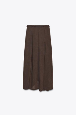 ZARA ТРИКОТАЖНАЯ ЮБКА С РЕМНЕМ, КОРИЧНЕВЫЙ