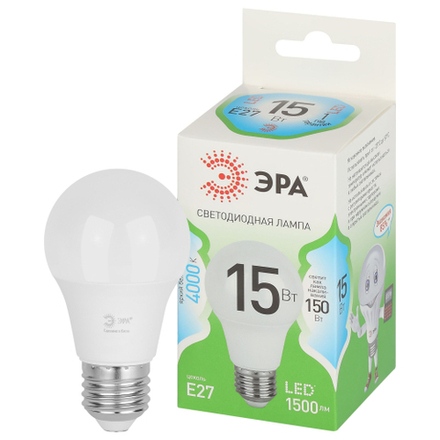 Лампочка светодиодная ЭРА GREEN LINE LED A60-15W-840-E27 GL E27 15 Вт груша яркий белый свет
