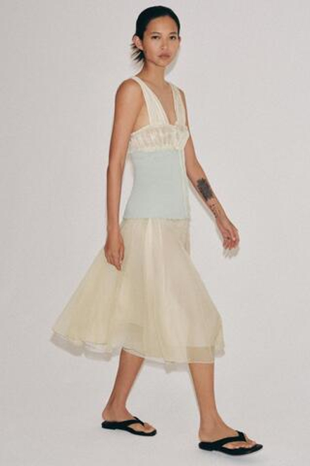 ZARA КОМБИНИРОВАННАЯ ЮБКА МИДИ, СВЕТЛО-ПЕСОЧНЫЙ